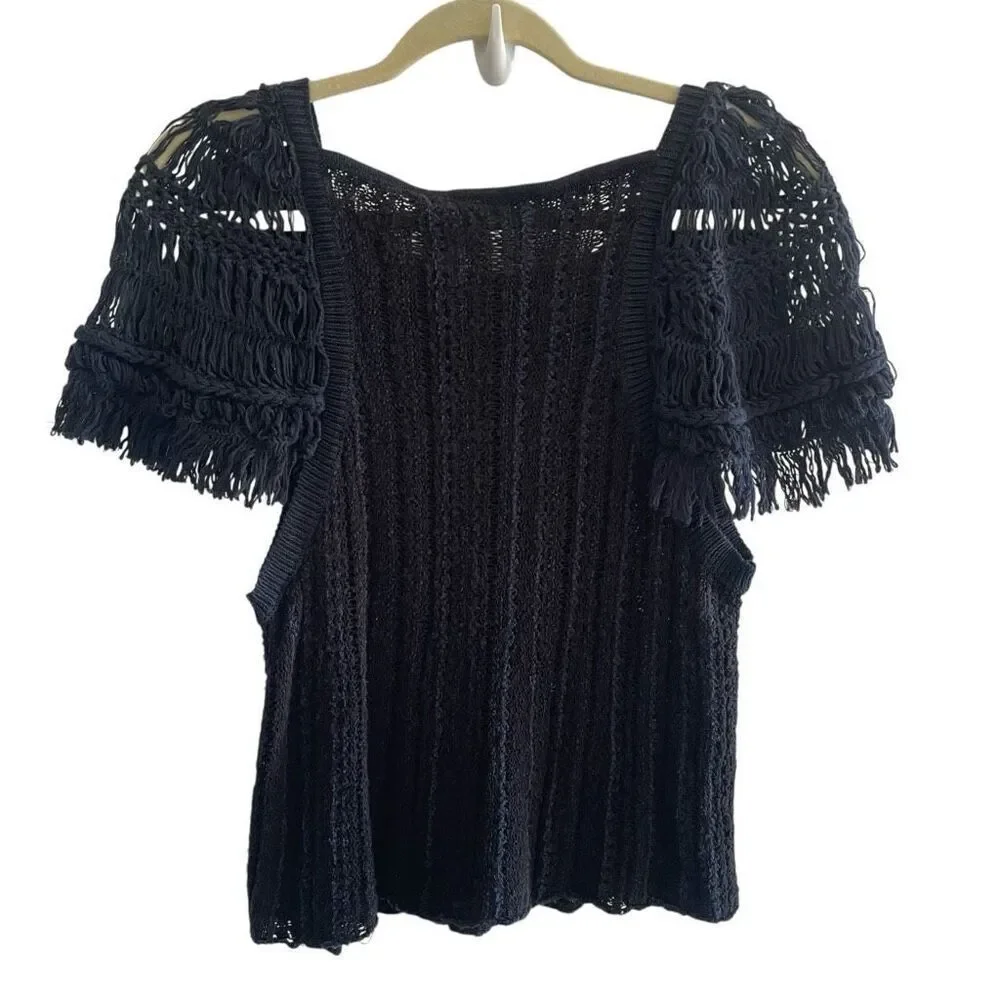Free People Blackbird Crochet Layering Sweater Top Women’s Size Small Black